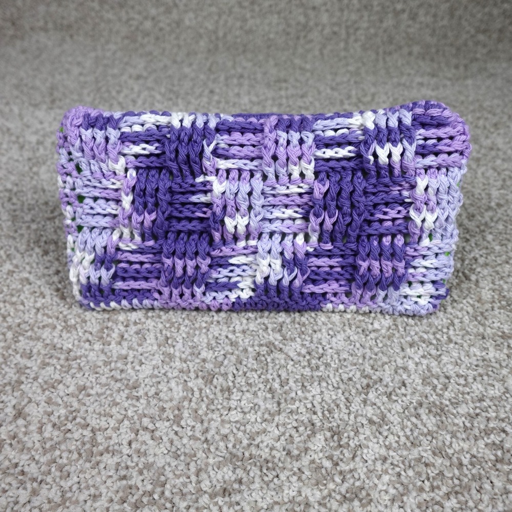 Handmade Crochet Reusable Mop Cover Purple White Basketweave Cotton‎ Mop Pad